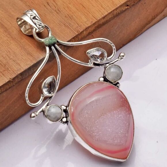 Botswana Agate Rainbow Moonstone Ethnic Handmade Pendant Jewelry 2.72" - Picture 1 of 1